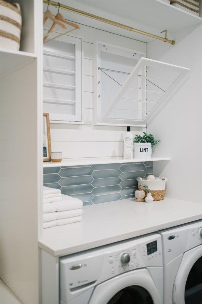 Laundry room makeover with hanging rack
